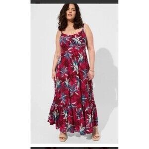 Torrid size 00 medium large tropical floral Maxi Lenny Tiered Dress